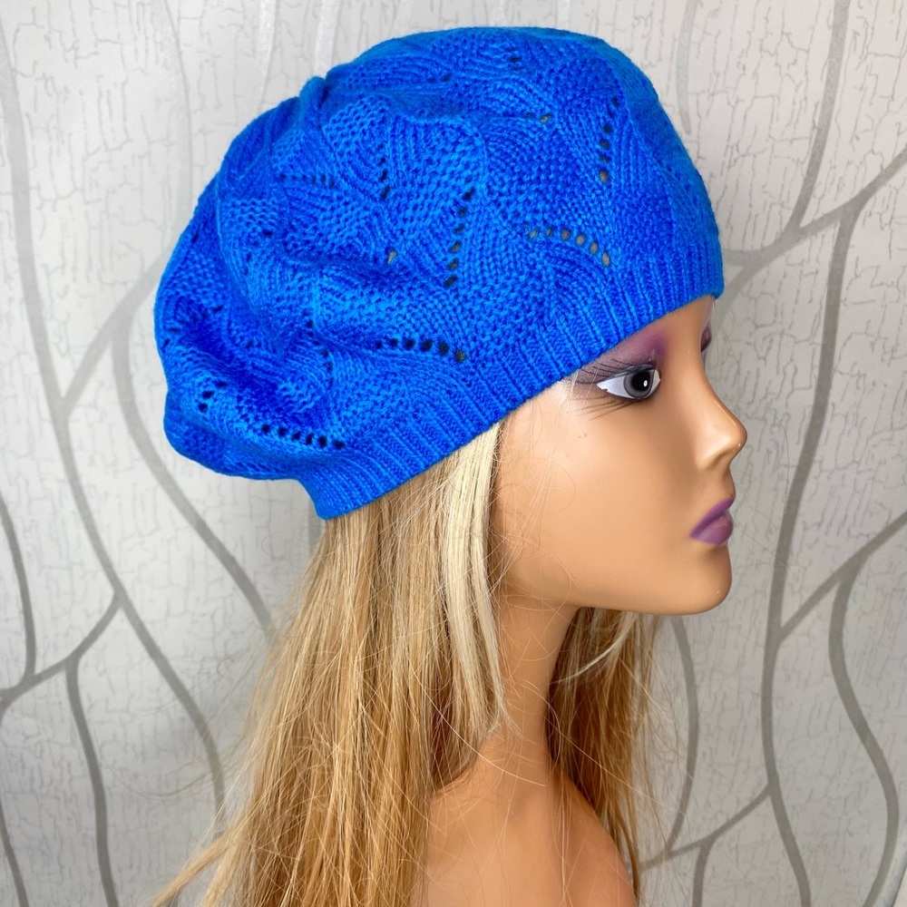 🎀🌷 Royal Blue Soft Knit Hollow Out Beanie Hat 🌷🎀 NWT